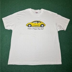 Volkswagen VW Bug Beatle Vintage 90s Y2K Happy Bug White/Yellow XL T Shirt 24x30